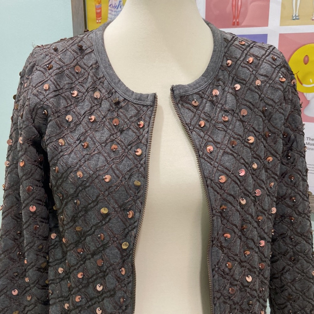 Essentiel  Antwerp gray jacket with brown/ bronze trim and sequins